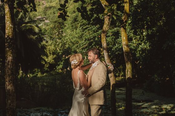 Bride and groom together on Mahé