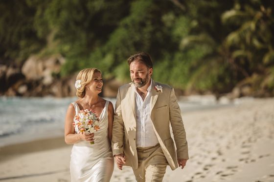 Bride and groom together on Mahé