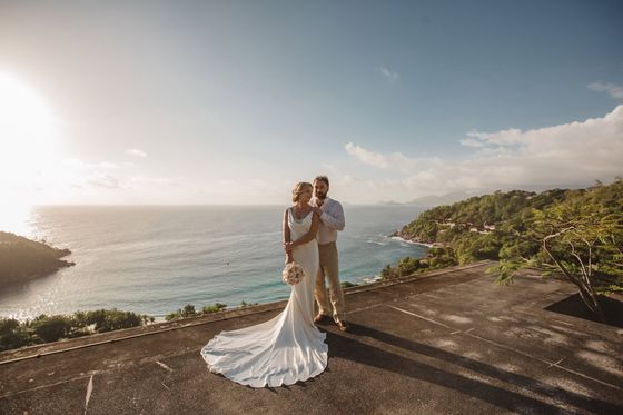 Bride and groom together on Mahé