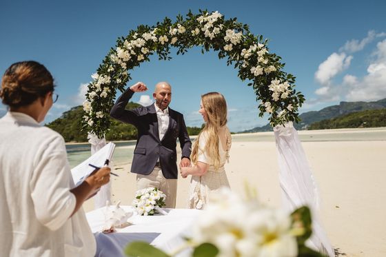 A beach wedding ceremony in the Seychelles
