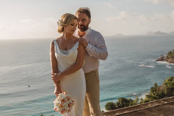 Bride and groom together on Mahé