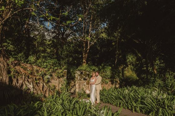 Bride and groom together on Mahé