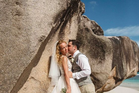 Bride and groom together in the Seychelles