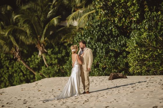 Bride and groom together on Mahé