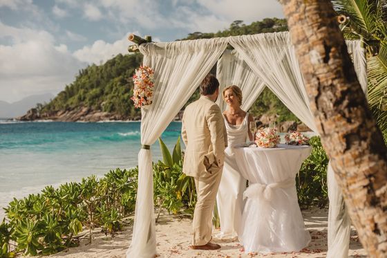 A beach wedding ceremony on Mahé