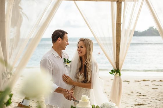 A beach wedding ceremony in the Seychelles