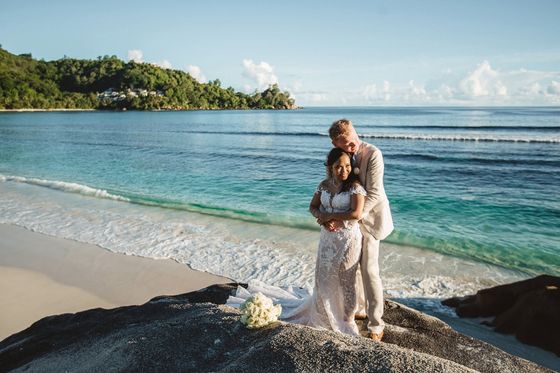 A beach wedding ceremony in the Seychelles