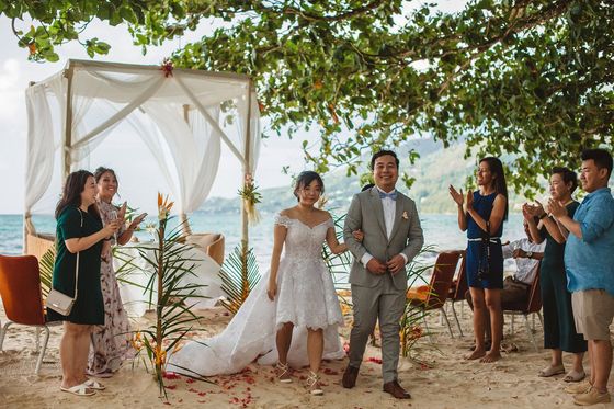 A beach wedding ceremony in the Seychelles
