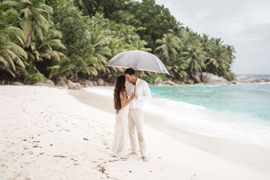 Bride and groom portrait in Seychelles