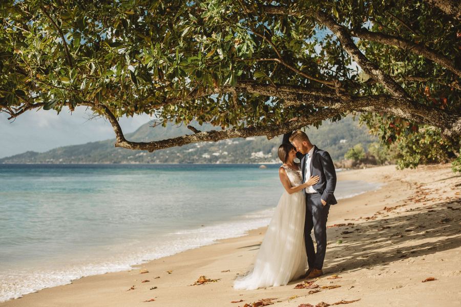 Wedding ceremony setup on the sand in Seychelles